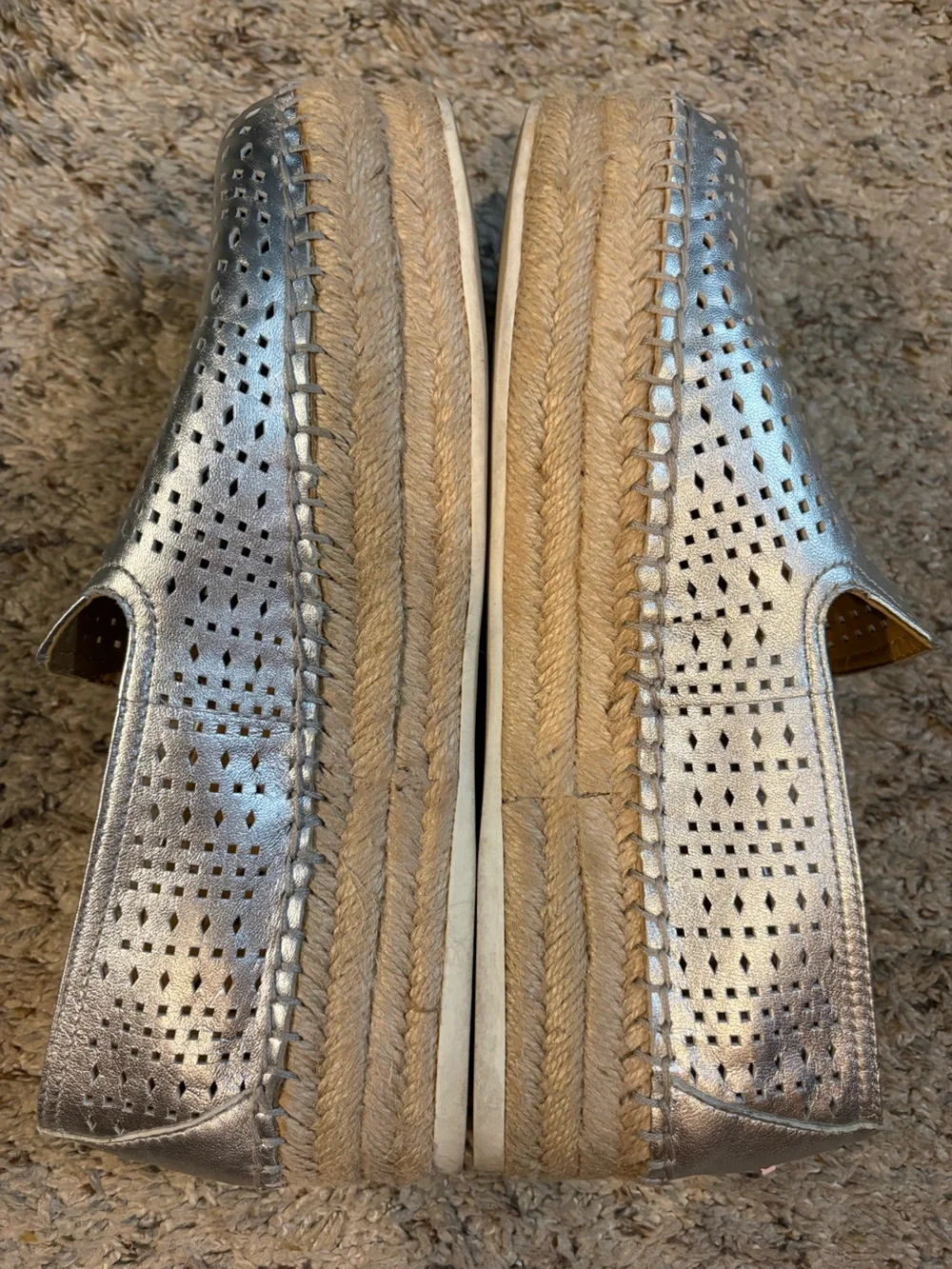 Franco Sarto Silver Perforated Slip-On Espadrilles Size 8.5 EUC